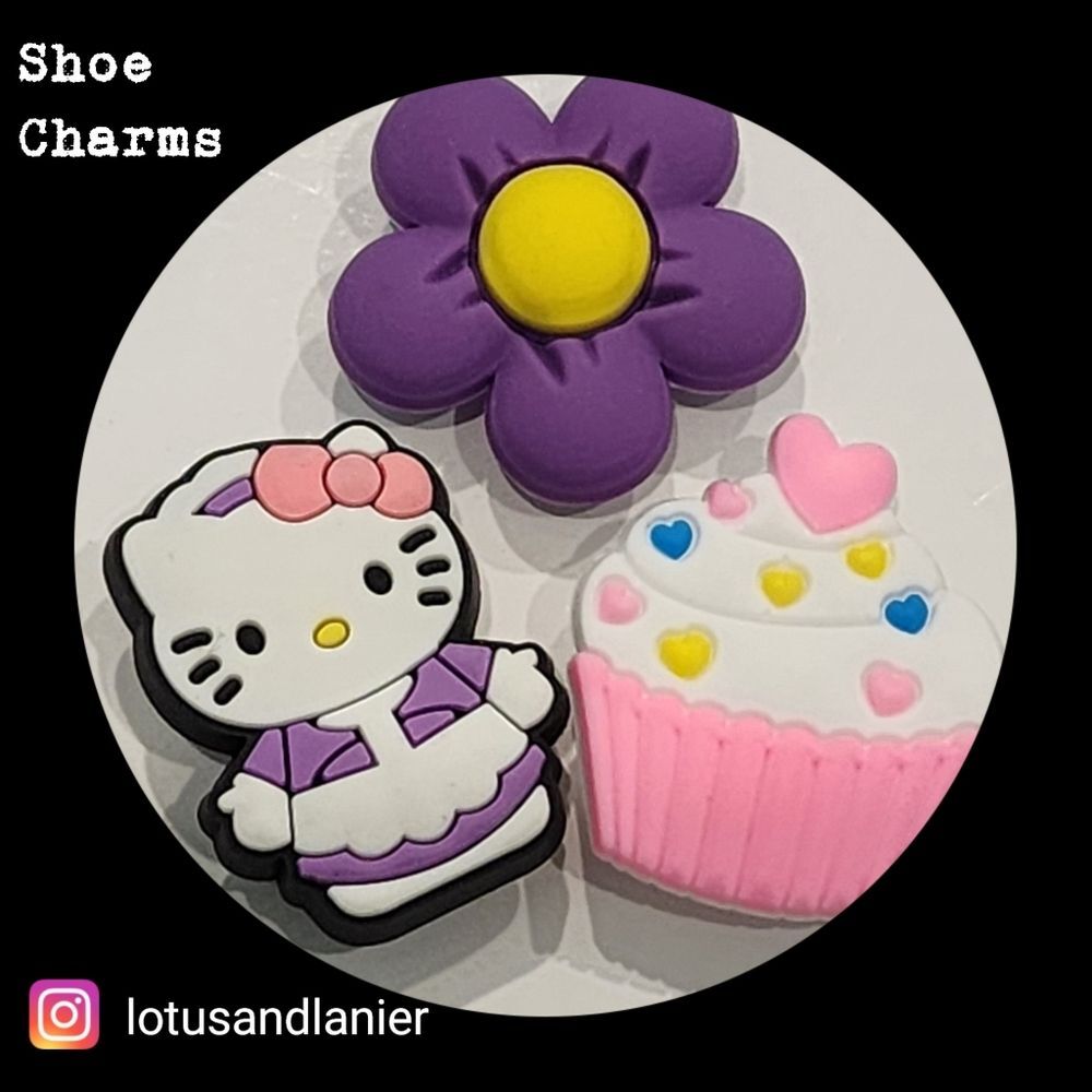 Shoe Charms "Kawaii Kitty Waitress" Charms Set of 3